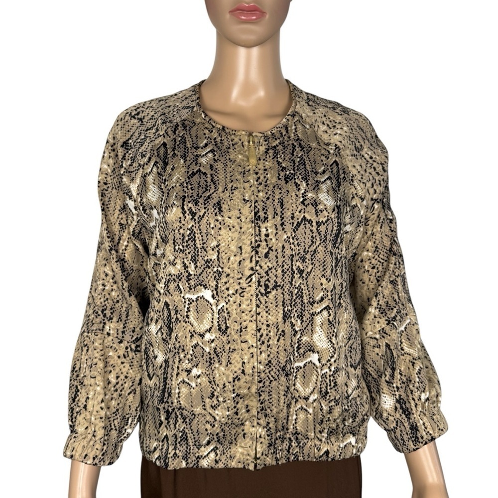 Vince Camuto Snakeskin Print Silky Bomber 3/4 Sleeve Jacket Size S